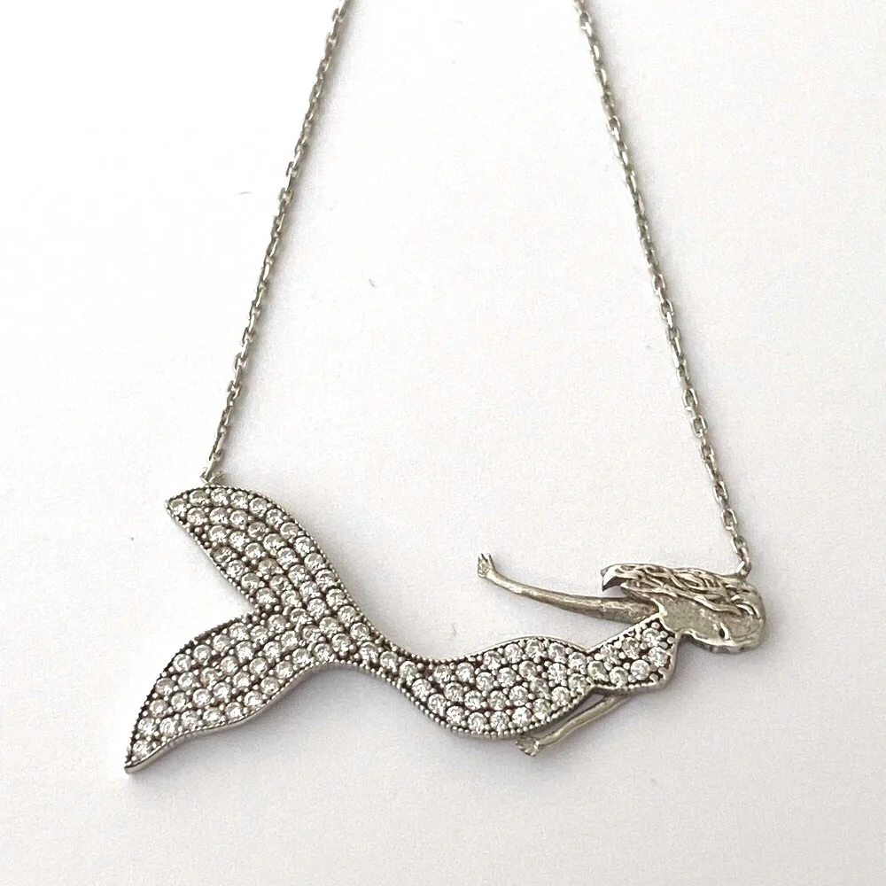 🧜‍♀️ Mermaid 925 silver necklace clear cubic zirconia cz stones